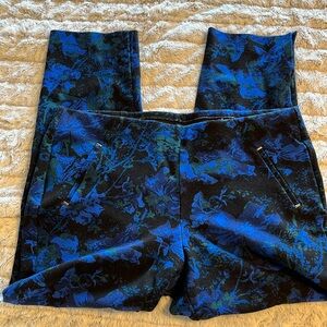 Stretchy flower print pull on ankle length pants